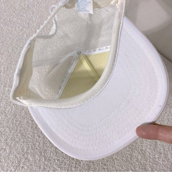 Vintage White Green Embroidered PlastiSpan Mesh Back Snap Back Trucker Hat - Picture 9 of 10